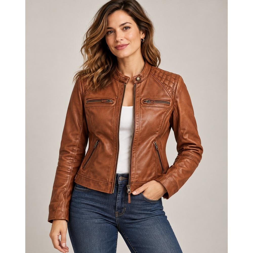 Real leather brand brown leather jacket